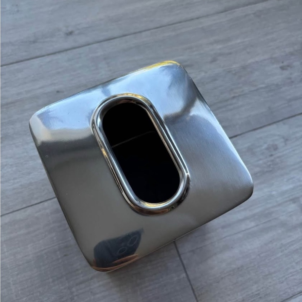 Sleek Silver and Black Tissue Box Cover - Picture 2 of 3